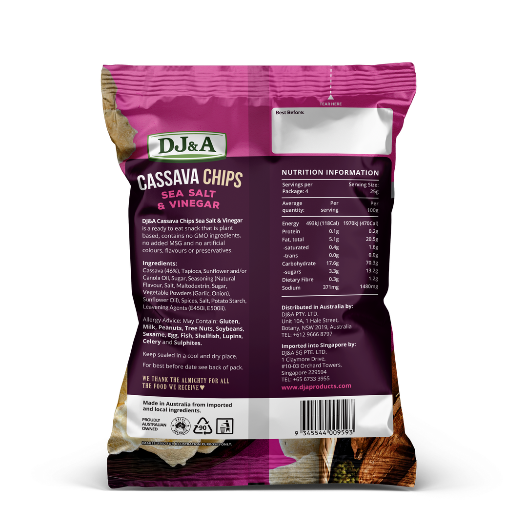 Cassava Vegetable Chips Sea Salt & Vinegar 100g DJ&A Products