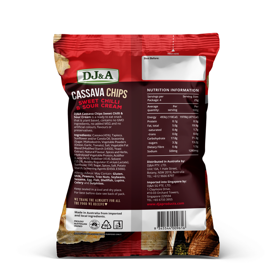 Cassava Vegetable Chips Sweet Chilli & Sour Cream 100g DJ&A Products